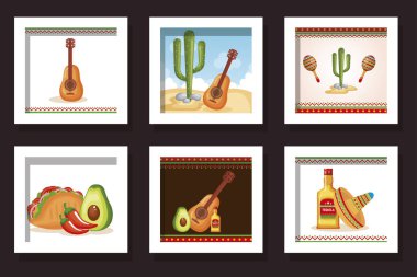 Geleneksel Meksika ikonlu yemek paketleri