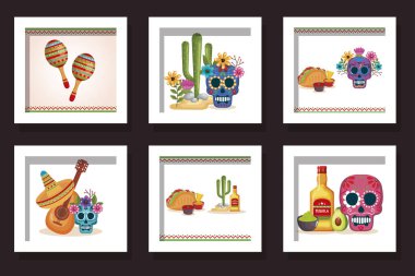 Geleneksel Meksika yemekleriyle dolu kafatasları.