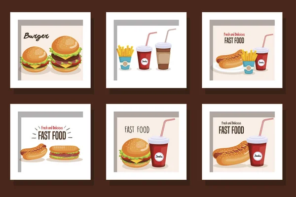 Bundel van fast food heerlijk — Stockvector