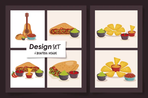 墨西哥传统食品的六种设计 — 图库矢量图片