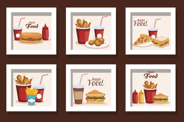Bundle of fast food delicious — Stock Vector