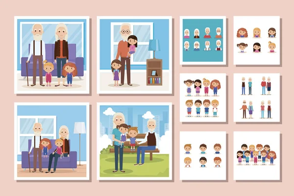 Paquet de scènes grands-parents avec petits-enfants — Image vectorielle