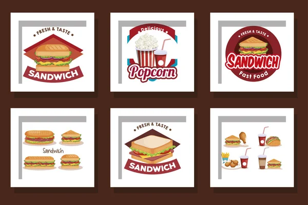 Bundel van fast food heerlijk — Stockvector