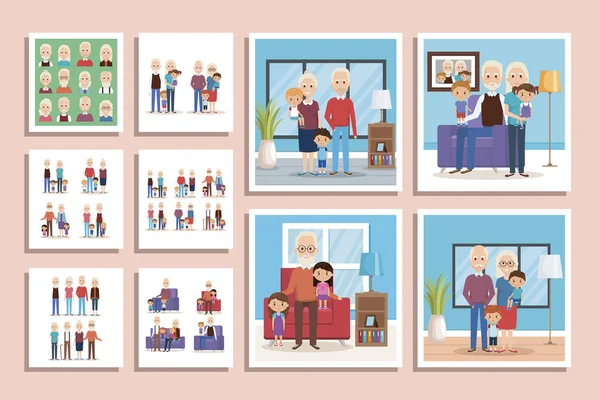 Paquet de scènes grands-parents avec petits-enfants — Image vectorielle