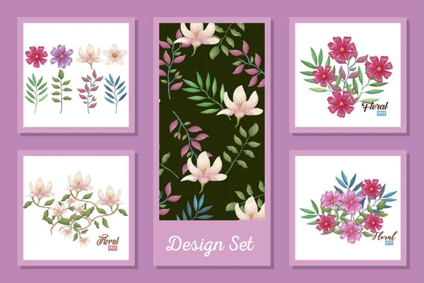 Designs set of flowers and leafs decoration — Stock vektor