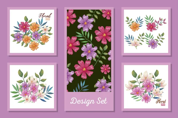 Designs set of flowers and leafs decoration — Stock vektor