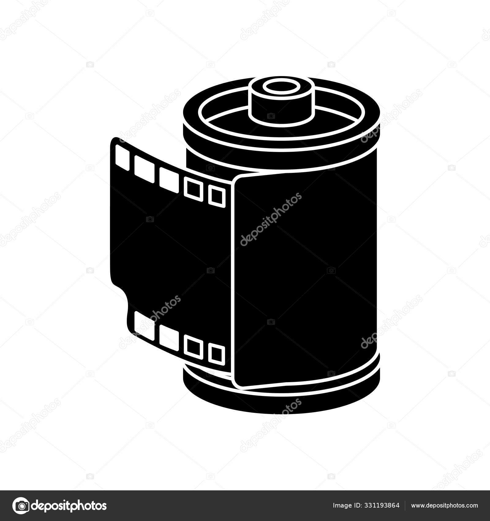 Silhouette of roll camera nineties retro isolated icon Stock