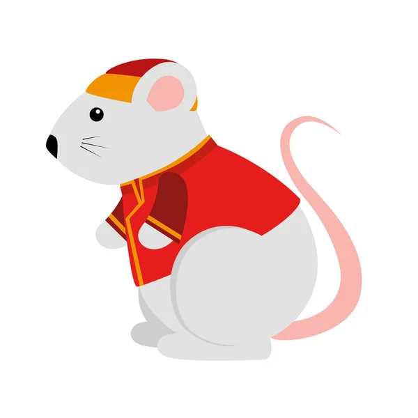 Rata de roedor lindo con ropa china — Vector de stock