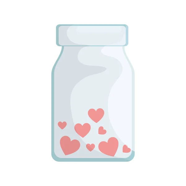 Bottle with cute hearts isolated icon — 스톡 벡터