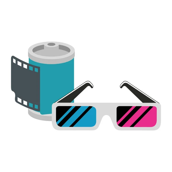 Roll camera with glasses nineties retro isolated icon — 스톡 벡터