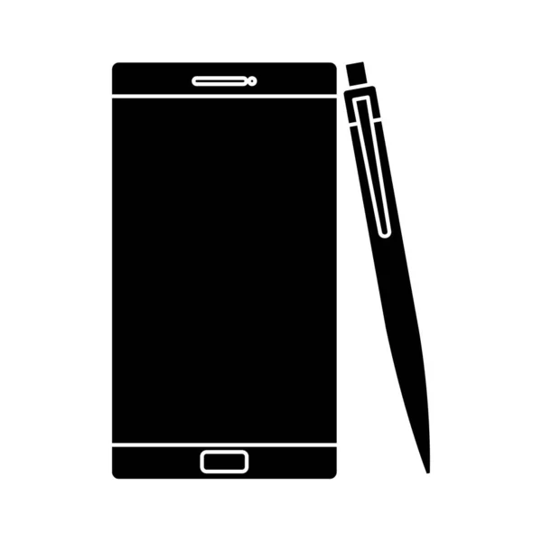 Sylwetka smartfona z ikoną pojedynczego pióra — Wektor stockowy