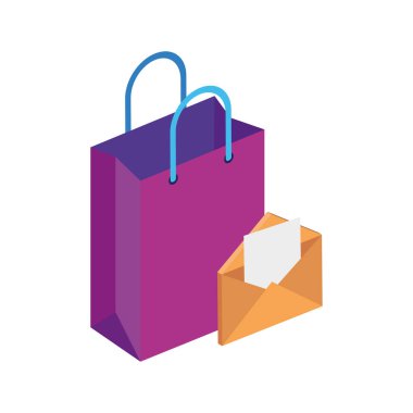 bag shopping with envelope isolated icon