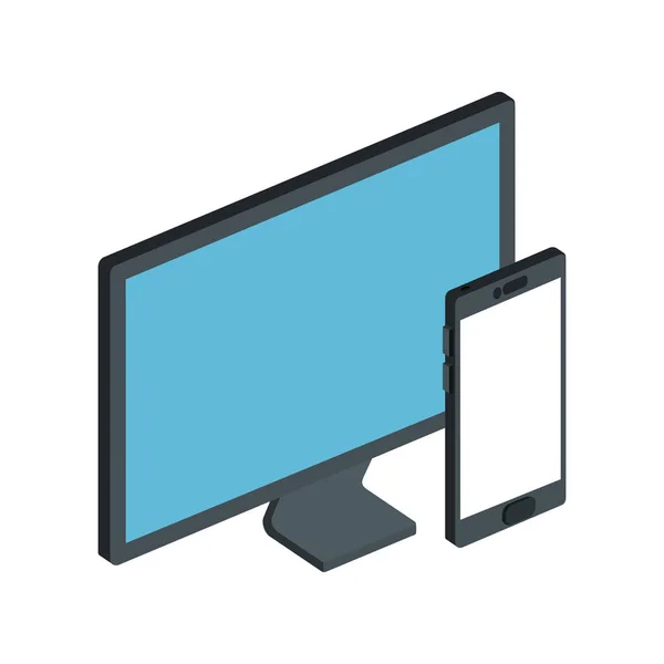 Appareil smartphone avec icône isolée par ordinateur — Image vectorielle