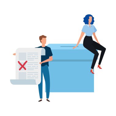 business couple with ballot box isolated icon clipart