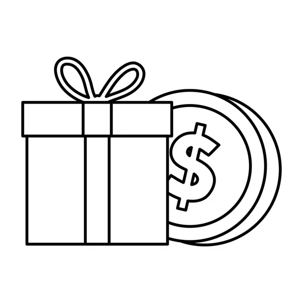 Pudełko prezentów z ikoną monety — Wektor stockowy