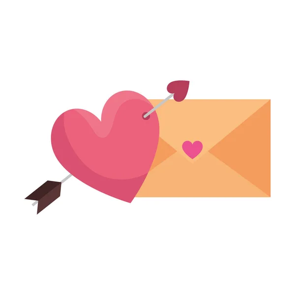 Envelope and heart with arrow isolated icon — 스톡 벡터