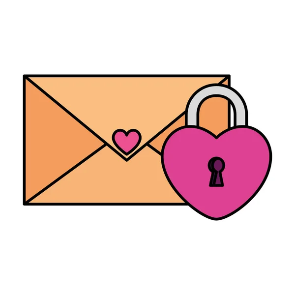 Envelope mail with padlock in shape heart — 스톡 벡터