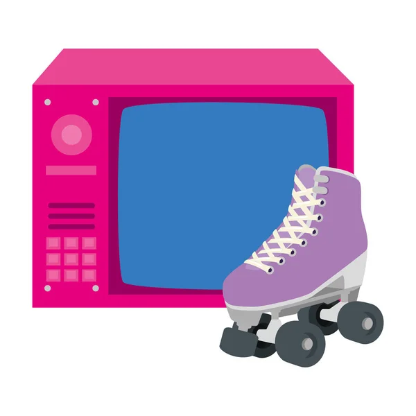 Tv des années 90 rétro avec patins à roulettes icône isolée — Image vectorielle