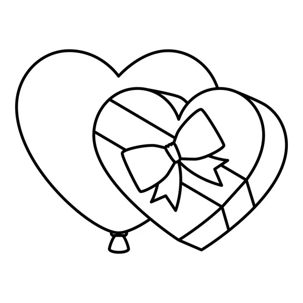 Подарок в форме сердца с воздушным шаром гелий изолированный значок — стоковый вектор