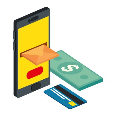 envelope mail with smarttphone and bills