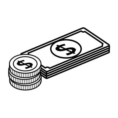 stack bills with pile coins isolated icon