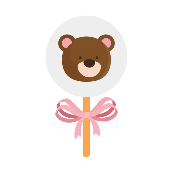 Лицо милого плюшевого медведя в палочке изолированная икона — стоковый вектор