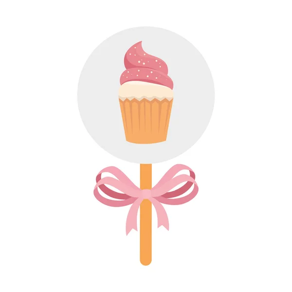 Délicieux cupcake en bâton icône isolée — Image vectorielle
