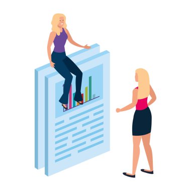 women and document with infographics