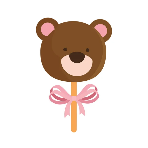 Лицо милого плюшевого медведя в палочке изолированная икона — стоковый вектор