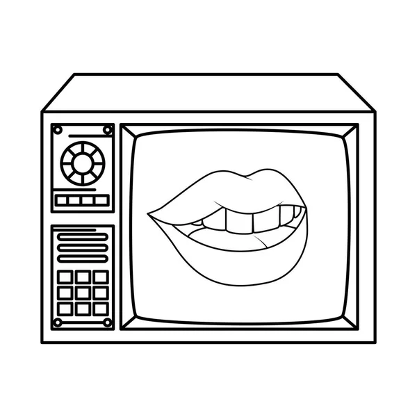 Телевізор дев'яностих ретро з губами сексуальна лінія стилю значок — стоковий вектор