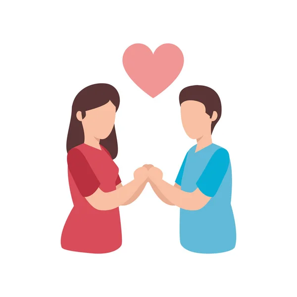 Junges Paar mit Herz Avatar Charakter-Ikone — Stockvektor