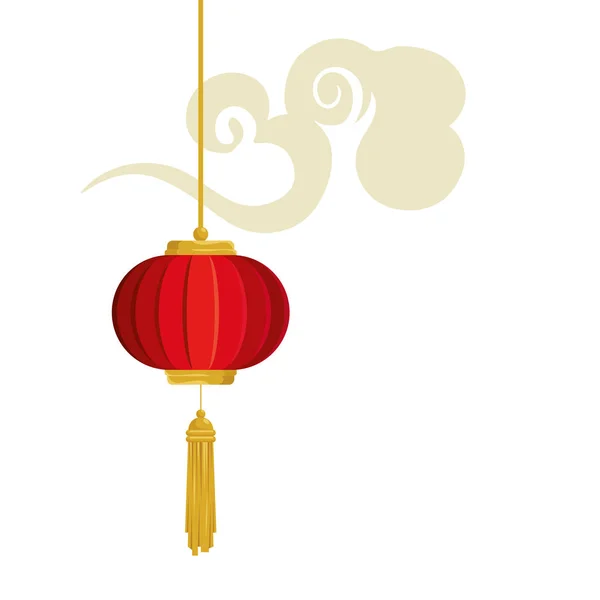 Lantern chinese hanging with cloud isolated icon — Stock Vector