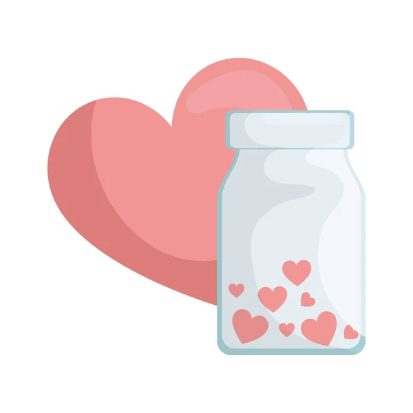 Bottle with hearts isolated icon — 스톡 벡터
