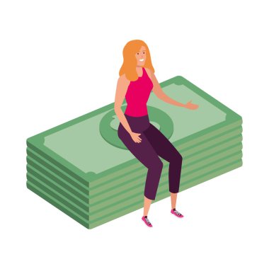 Güzel bir kadın yığınla fatura faturasında oturuyor.