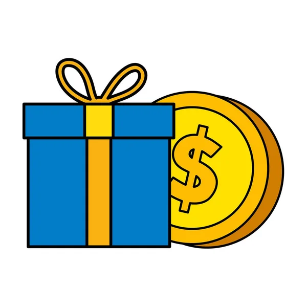 Caja de regalo con icono de moneda aislada — Vector de stock