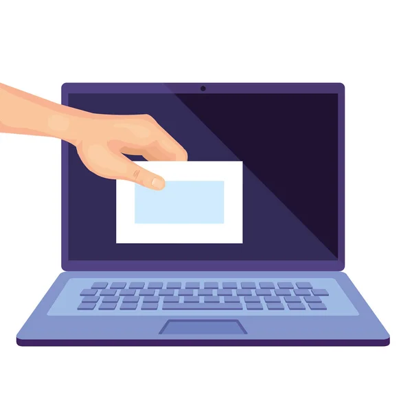 Ordenador portátil para votar línea en línea con la mano — Archivo Imágenes Vectoriales