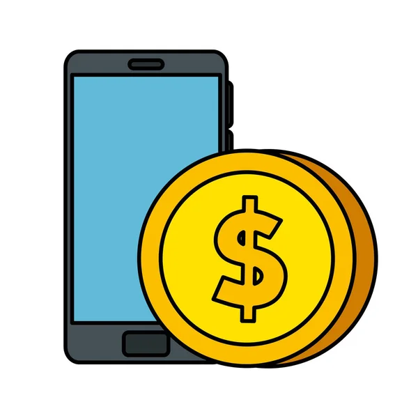 Dispositivo smartphone con icono de moneda aislada — Vector de stock