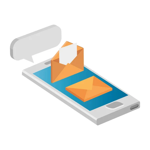 Sobres de correo con teléfono inteligente icono aislado — Vector de stock