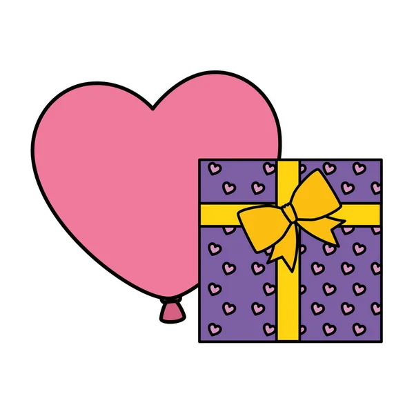 Gift box with balloon helium in shape heart — 스톡 벡터