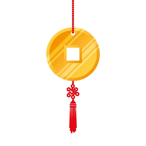 Pièce d'or feng shui pendaison icône isolée — Image vectorielle