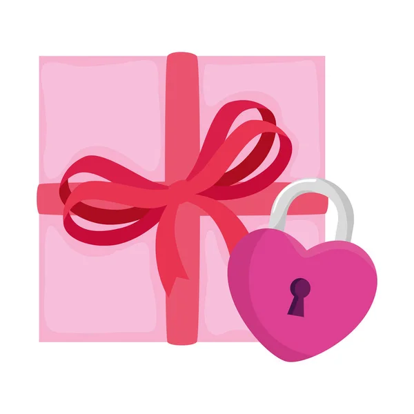 Cadenas en forme coeur avec boîte cadeau — Image vectorielle