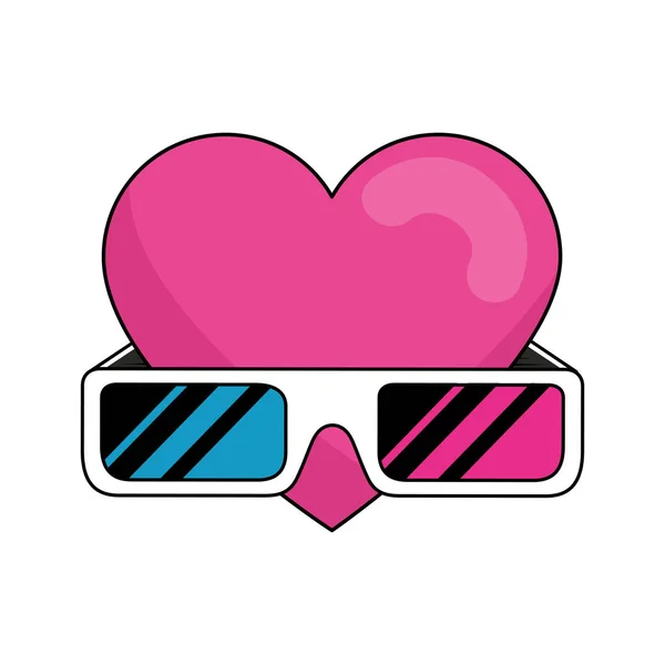 Glasses accessory with heart nineties retro style — Stock Vector