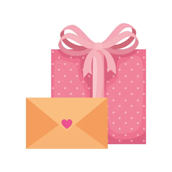 Envelope with heart and gift box — Stock Vector