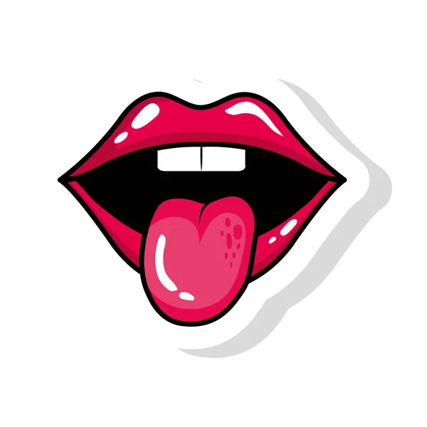 Sexy mouth with tongue out pop art style icon — 스톡 벡터