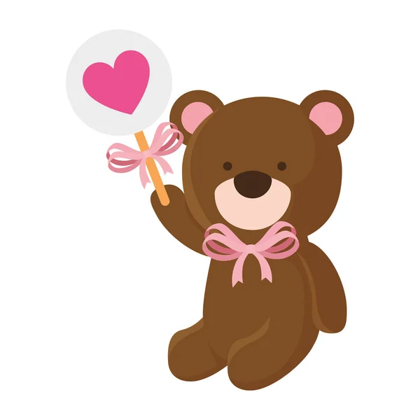 Cute teddy bear with lollipop isolated icon — 스톡 벡터
