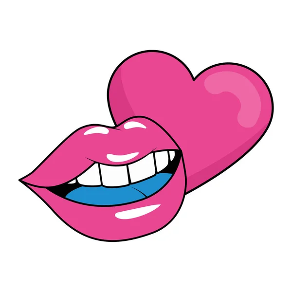 Sexy lips with heart isolated icon — 스톡 벡터