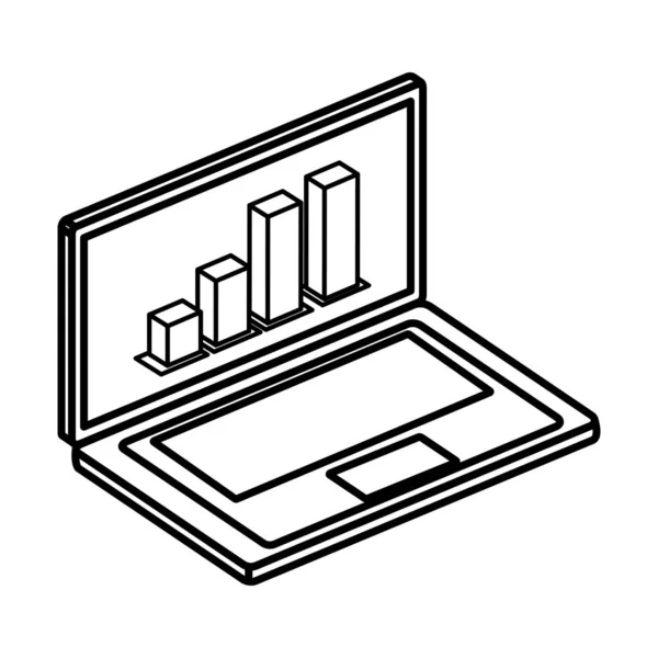 Laptop with bars statistical isolated icon — Stock Vector