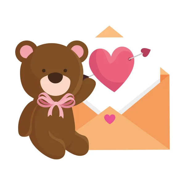 Urso de pelúcia bonito com envelope aberto —  Vetores de Stock