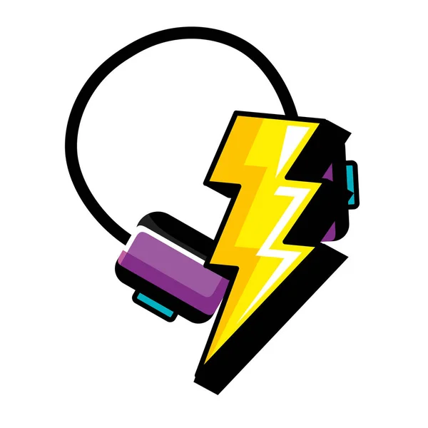 Auriculares y Thunderbolt icono de estilo de arte pop — Vector de stock