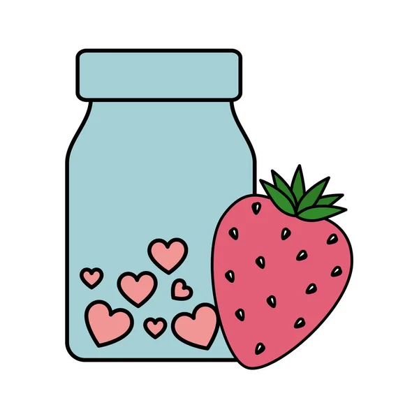 Fresa y botella con corazón icono aislado — Vector de stock